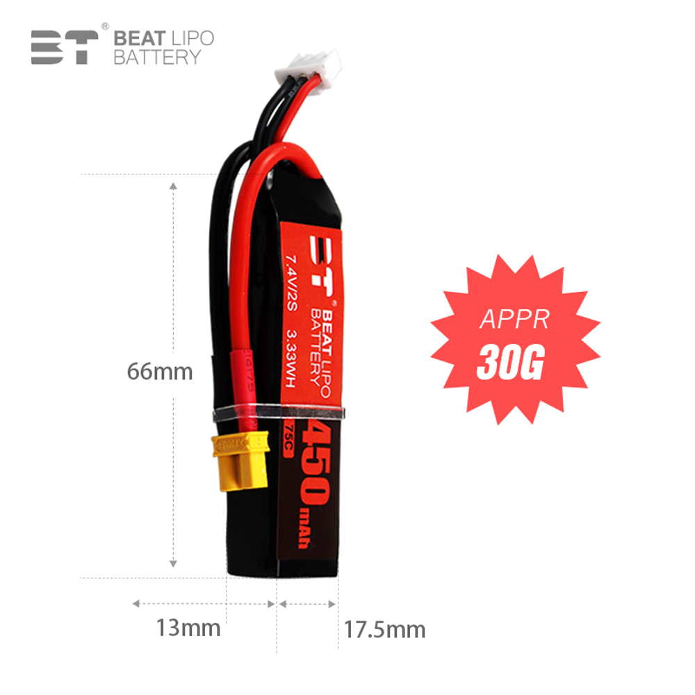 BEAT 2S 7.4V 450mAh 75C LiPo B - đánh giá và giá Drone Battery Connector